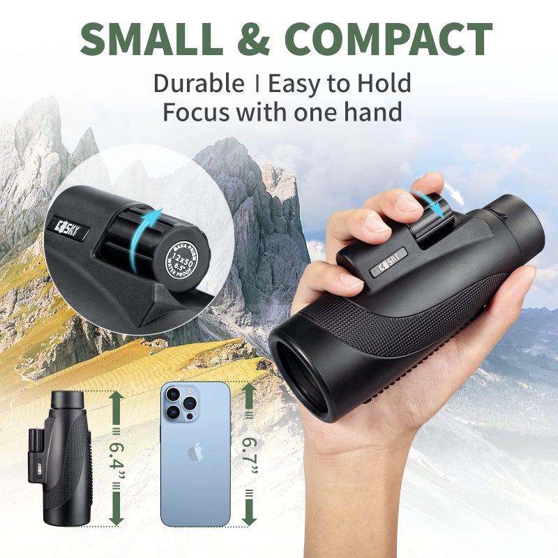 Gosky Titan 12X50 Monocular Telescope with Smartphone Holder - Waterproof Fog-Proof Shockproof Scope BAK-4 Prism FMC for Bird Watching Hunting Camping Traveling Wildlife Scenery - Image 2